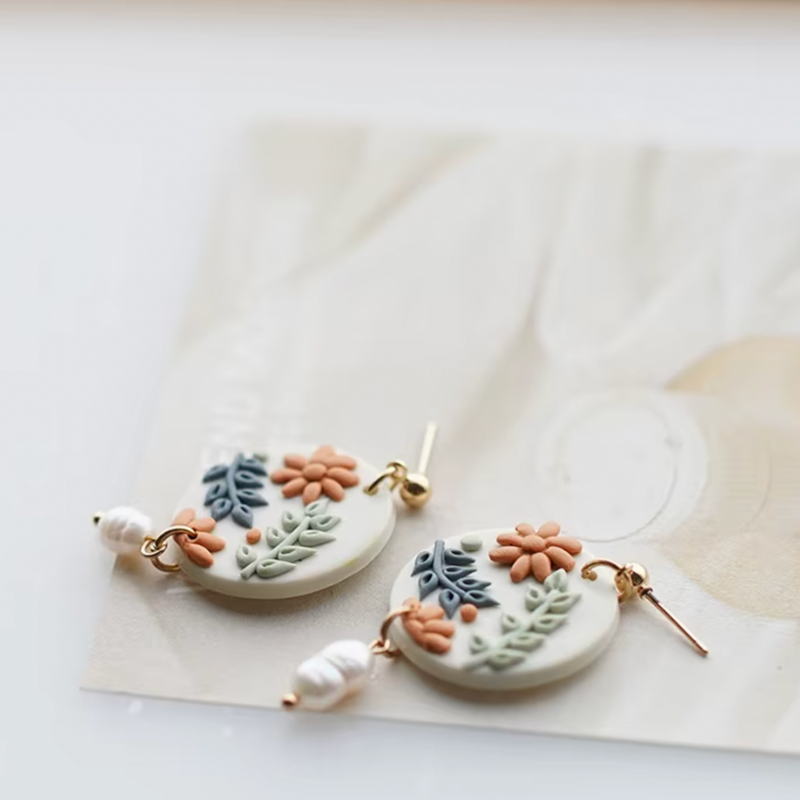 Vintage Clay Floral Earrings