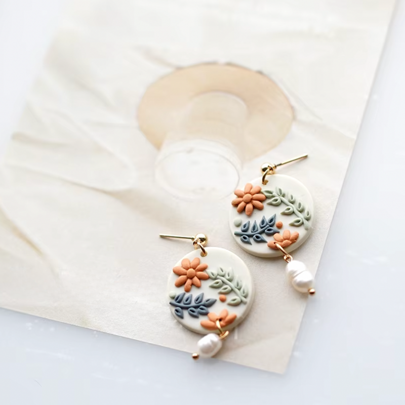 Vintage Clay Floral Earrings