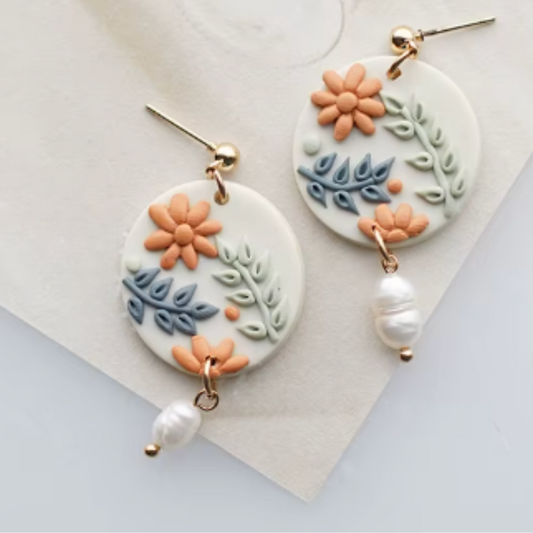 Vintage Clay Floral Earrings