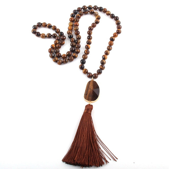 Nya rose Bohemian Brown stone pearl necklace with stone jewel and Tassel