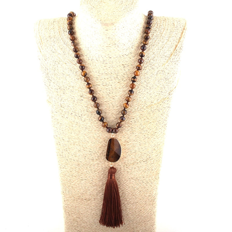 Nya rose Bohemian Coffee stone pearl necklace with stone jewel and Tassel