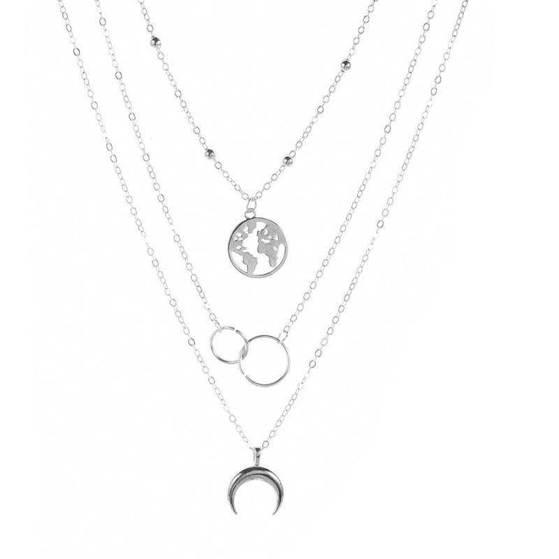 Retro Moon World Map necklace