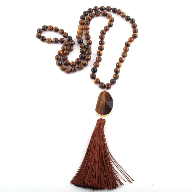 Nya rose Bohemian Brown stone pearl necklace with stone jewel and Tassel 