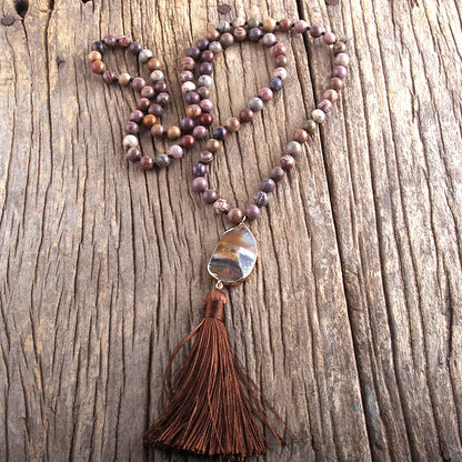 Nya rose Bohemian Coffee stone pearl necklace with stone jewel and Tassel 